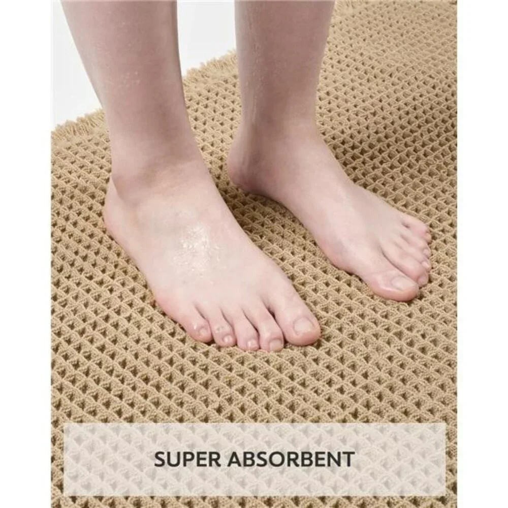 Waffle Bath Mat 17x24 Soft Absorbent Non Slip Washable Bathroom Rug with Tassels